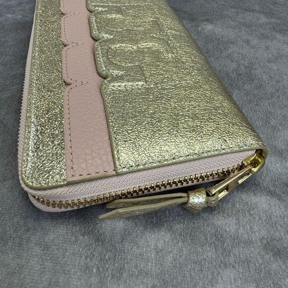 Tory Burch Metallic Gold Pink Full Zip Wallet - Picture 3 of 13